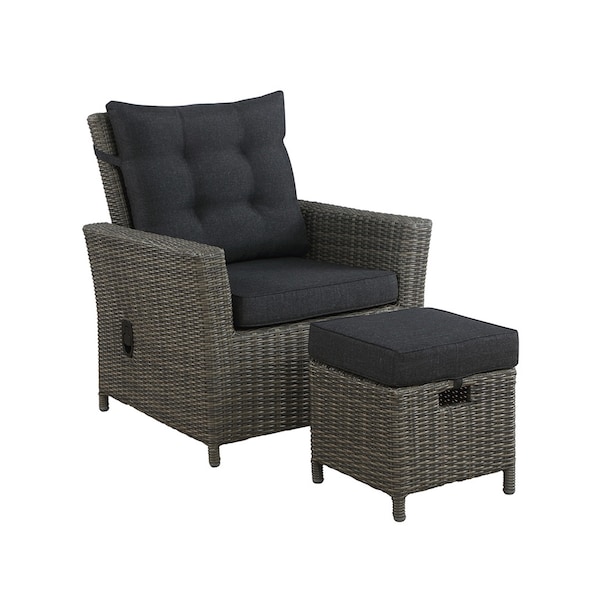 Alaterre Furniture Asti All-Weather Wicker Outdoor Recliner with Cushion and 15" Ottoman with Cushion AWWF03FF - main